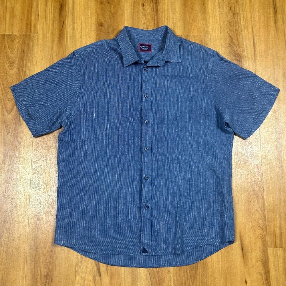 UNTUCKit‎ Men's Chambray Blue Button-Down Shirt 100% Linen Size L